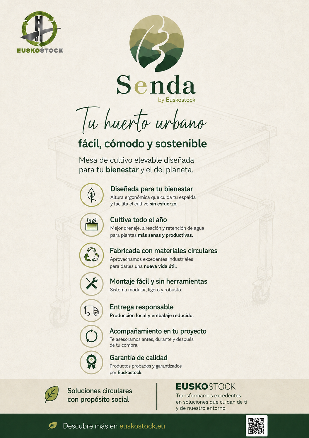 Senda by Euskostock: mesa de cultivo elevable, fácil, cómoda y sostenible